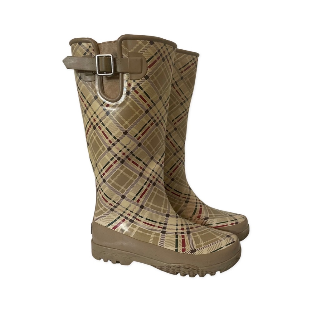 Sperry Plaid Tan Rubber Waterproof Rain-boots Size 6